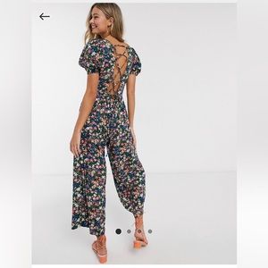 Asos Lace Up Back Floral Jumpsuit